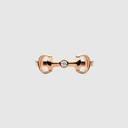 GUCCI 18k Rose Gold Horsebit Diamond Ring