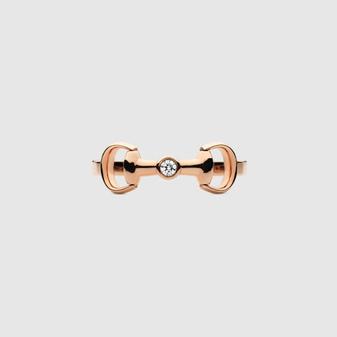 GUCCI 18k Rose Gold Horsebit Diamond Ring
