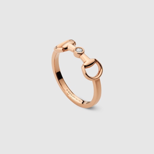 GUCCI 18k Rose Gold Horsebit Diamond Ring