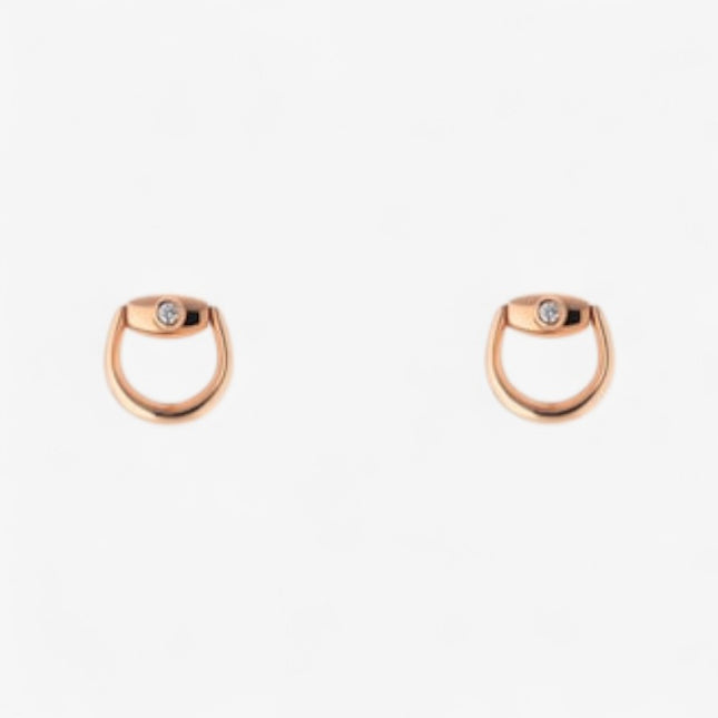 GUCCI 18k Rose Gold Horsebit Diamond Stud Earrings