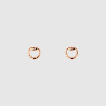 GUCCI 18k Rose Gold Horsebit Diamond Stud Earrings