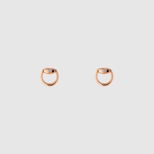 GUCCI 18k Rose Gold Horsebit Diamond Stud Earrings