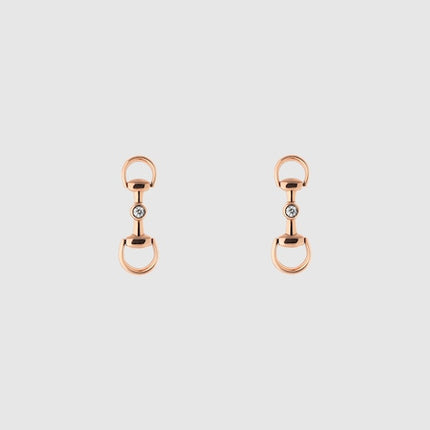 GUCCI 18k Rose Gold Horsebit Diamond Stud Earrings