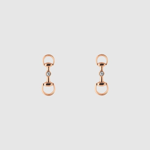 GUCCI 18k Rose Gold Horsebit Diamond Stud Earrings