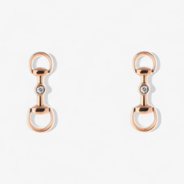 GUCCI 18k Rose Gold Horsebit Diamond Stud Earrings