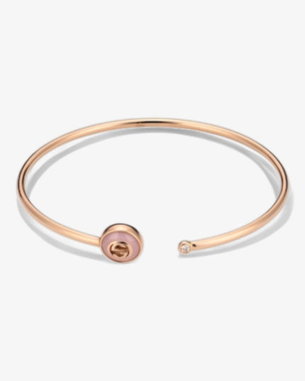GUCCI 18k Rose Gold Interlocking G Pink Opal & Diamond Bangle