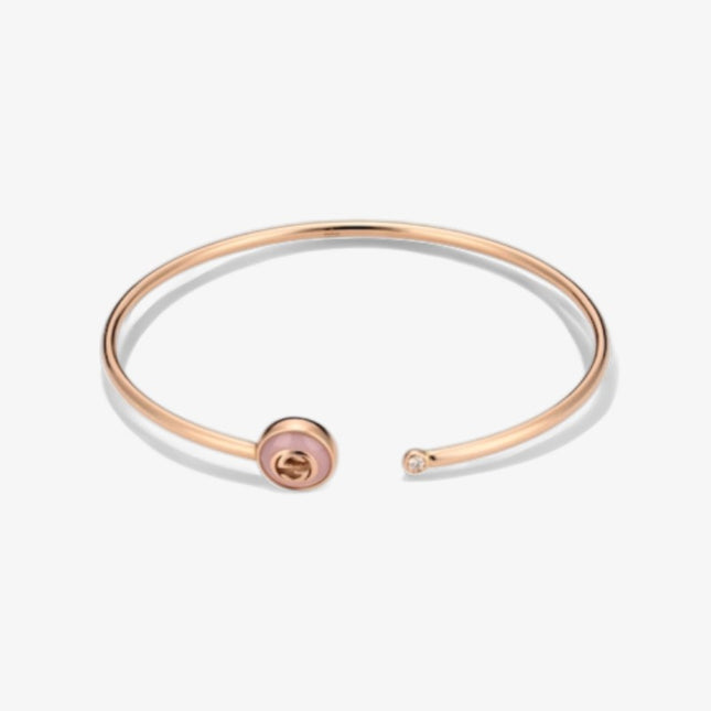 GUCCI 18k Rose Gold Interlocking G Pink Opal & Diamond Bangle