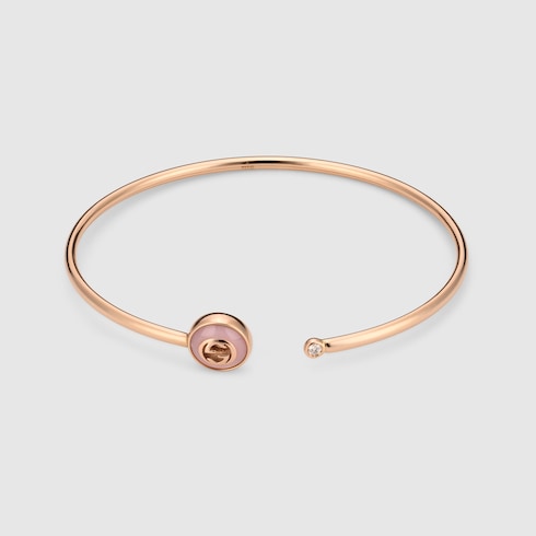 GUCCI 18k Rose Gold Interlocking G Pink Opal & Diamond Bangle