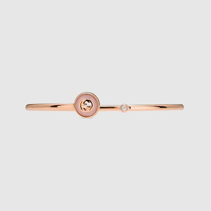GUCCI 18k Rose Gold Interlocking G Pink Opal & Diamond Bangle
