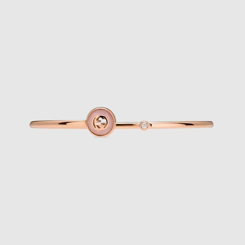GUCCI 18k Rose Gold Interlocking G Pink Opal & Diamond Bangle