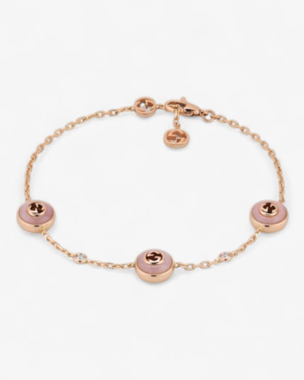 GUCCI 18k Rose Gold Interlocking G Pink Opal & Diamond Bracelet
