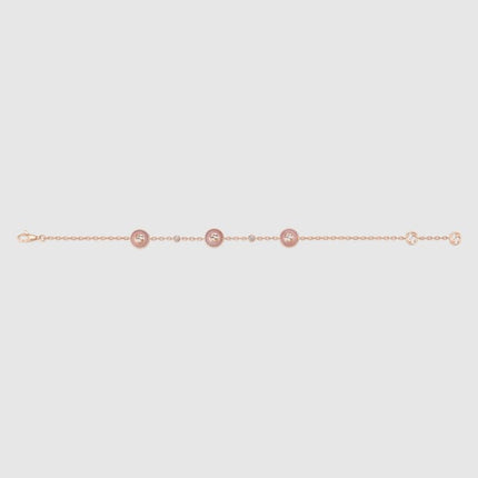 GUCCI 18k Rose Gold Interlocking G Pink Opal & Diamond Bracelet