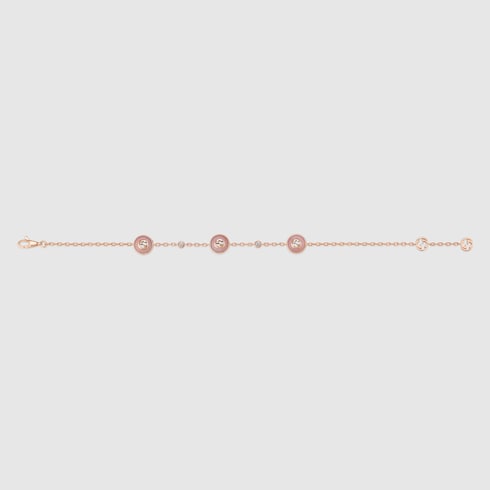 GUCCI 18k Rose Gold Interlocking G Pink Opal & Diamond Bracelet