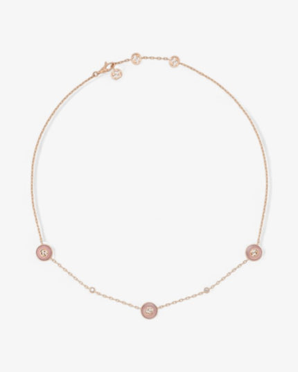 GUCCI 18k Rose Gold Interlocking G Pink Opal & Diamond Necklace