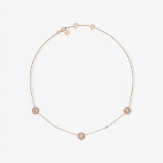 GUCCI 18k Rose Gold Interlocking G Pink Opal & Diamond Necklace