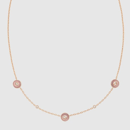 GUCCI 18k Rose Gold Interlocking G Pink Opal & Diamond Necklace