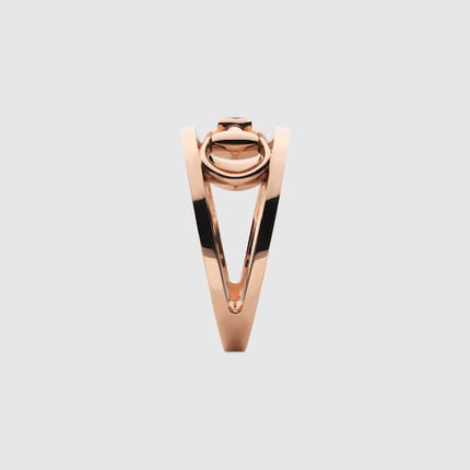 GUCCI 18k Rose Gold Wide Horsebit Diamond Ring