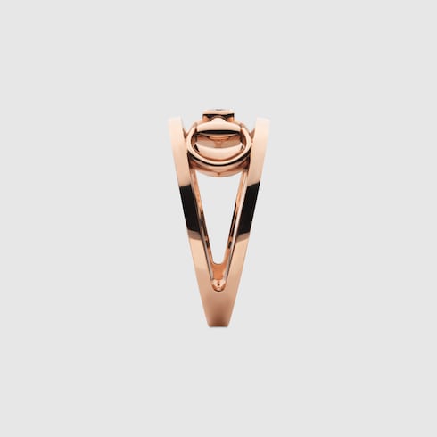 GUCCI 18k Rose Gold Wide Horsebit Diamond Ring