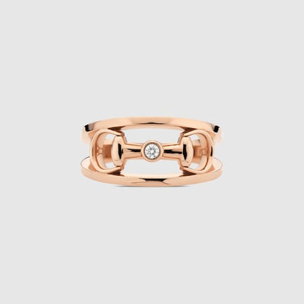 GUCCI 18k Rose Gold Wide Horsebit Diamond Ring