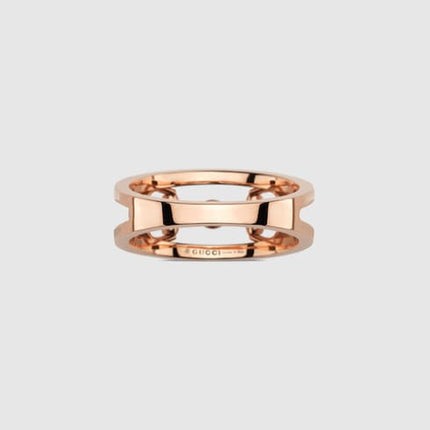 GUCCI 18k Rose Gold Wide Horsebit Diamond Ring