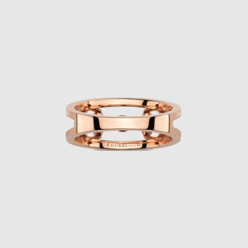 GUCCI 18k Rose Gold Wide Horsebit Diamond Ring