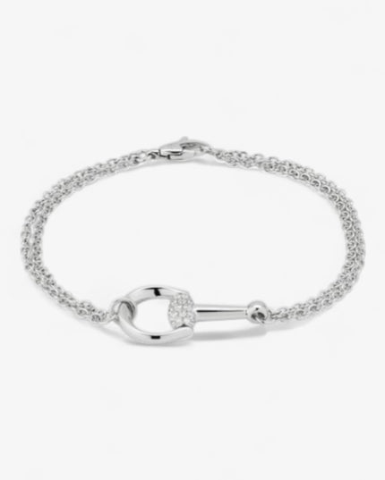 GUCCI 18k White Gold Horsebit Pavé Diamond Chain Bracelet
