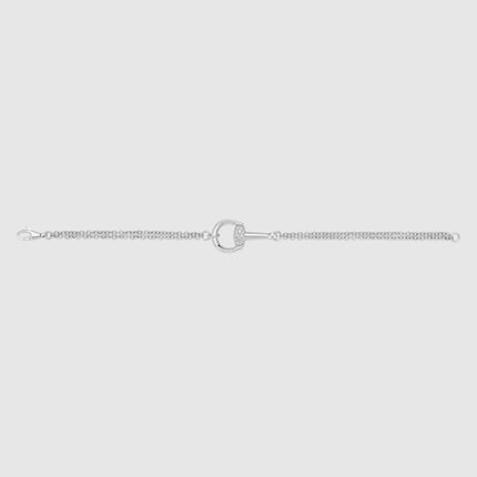 GUCCI 18k White Gold Horsebit Pavé Diamond Chain Bracelet