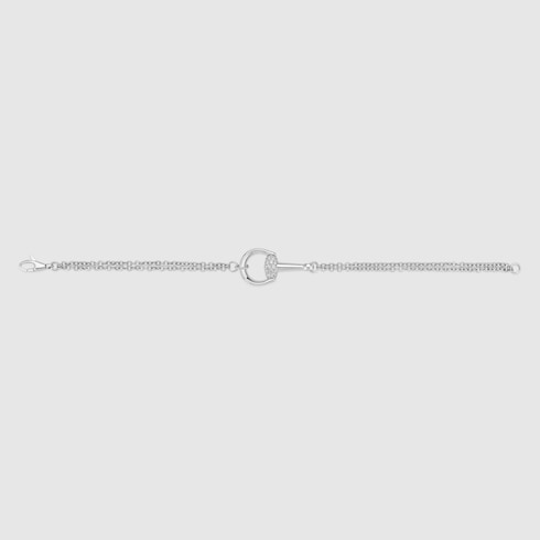 GUCCI 18k White Gold Horsebit Pavé Diamond Chain Bracelet