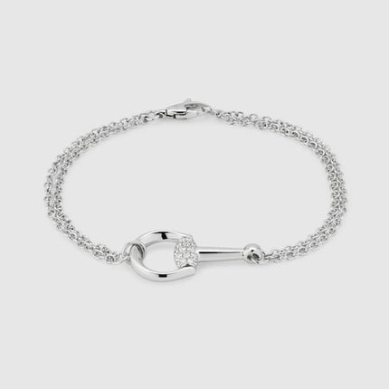 GUCCI 18k White Gold Horsebit Pavé Diamond Chain Bracelet