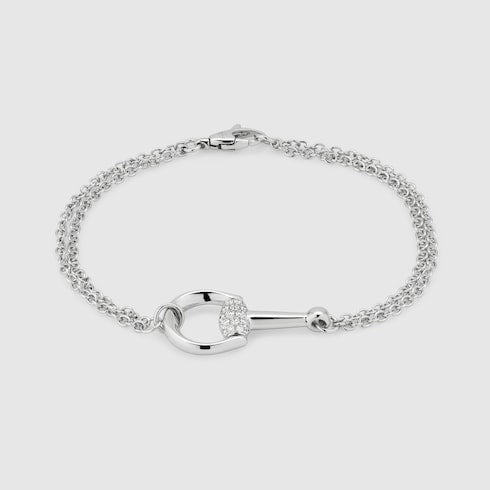 GUCCI 18k White Gold Horsebit Pavé Diamond Chain Bracelet