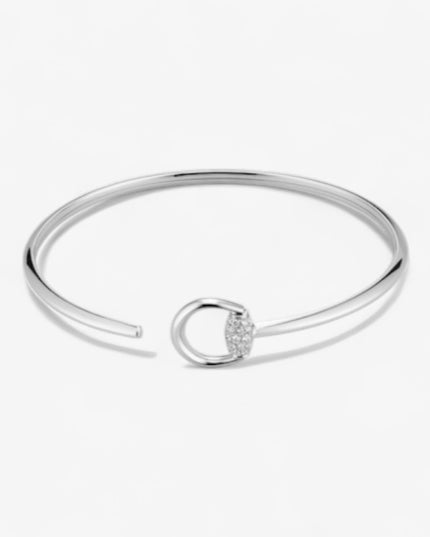 GUCCI 18k White Gold Horsebit Pavé Diamond Cuff Bracelet