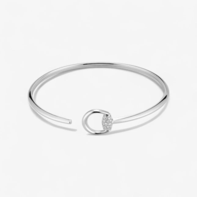 GUCCI 18k White Gold Horsebit Pavé Diamond Cuff Bracelet