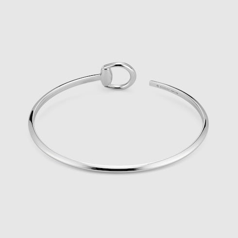 GUCCI 18k White Gold Horsebit Pavé Diamond Cuff Bracelet