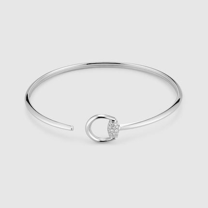 GUCCI 18k White Gold Horsebit Pavé Diamond Cuff Bracelet