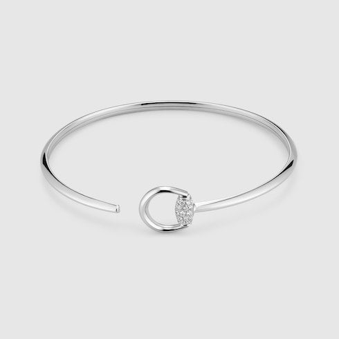 GUCCI 18k White Gold Horsebit Pavé Diamond Cuff Bracelet