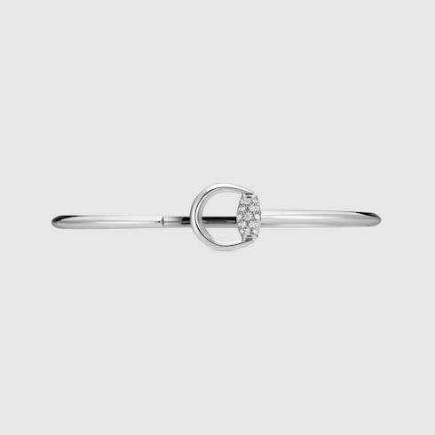 GUCCI 18k White Gold Horsebit Pavé Diamond Cuff Bracelet