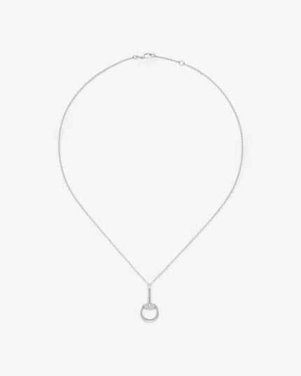 GUCCI 18k White Gold Horsebit Pavé Diamond Necklace