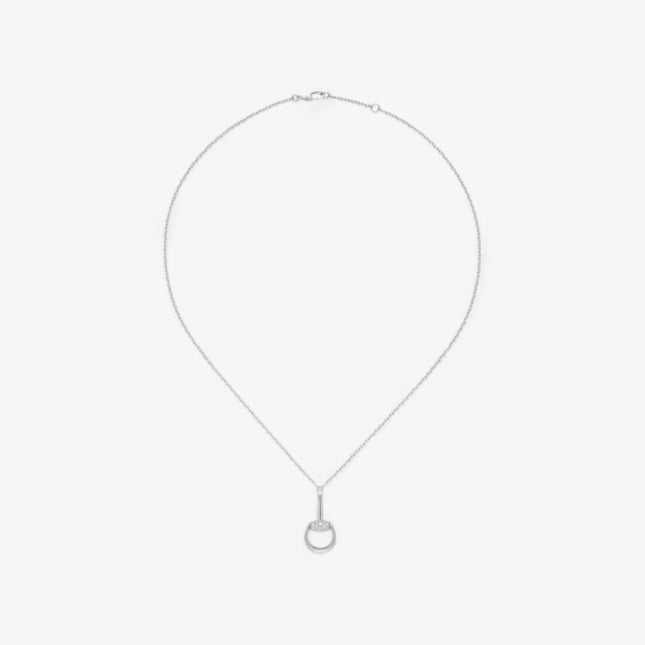GUCCI 18k White Gold Horsebit Pavé Diamond Necklace