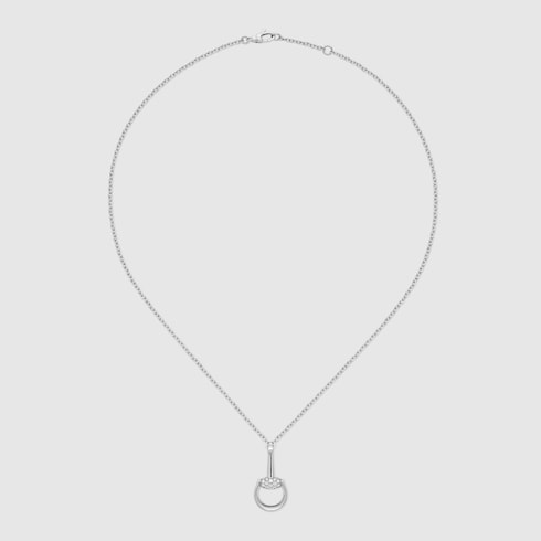 GUCCI 18k White Gold Horsebit Pavé Diamond Necklace