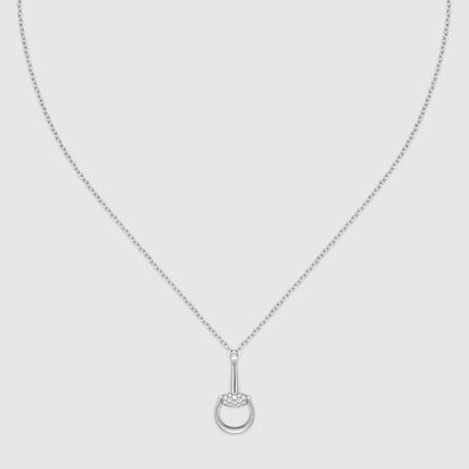 GUCCI 18k White Gold Horsebit Pavé Diamond Necklace