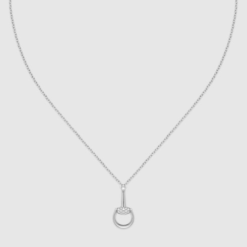 GUCCI 18k White Gold Horsebit Pavé Diamond Necklace