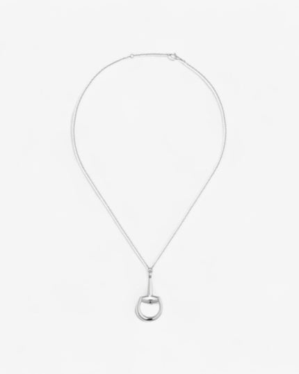 GUCCI 18k White Gold Horsebit Pavé Diamond Pendant Necklace