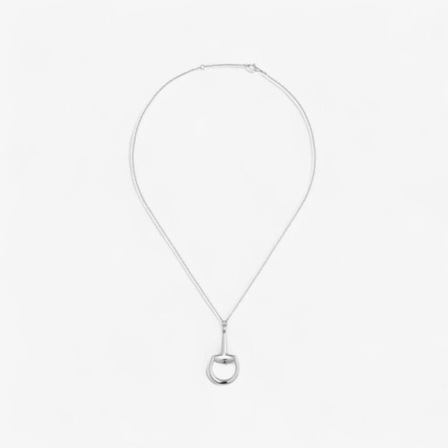 GUCCI 18k White Gold Horsebit Pavé Diamond Pendant Necklace