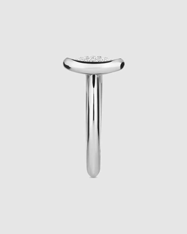 GUCCI 18k White Gold Horsebit Pavé Diamond Wrap Ring