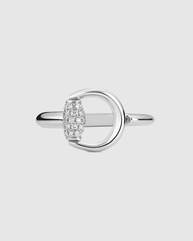 GUCCI 18k White Gold Horsebit Pavé Diamond Wrap Ring