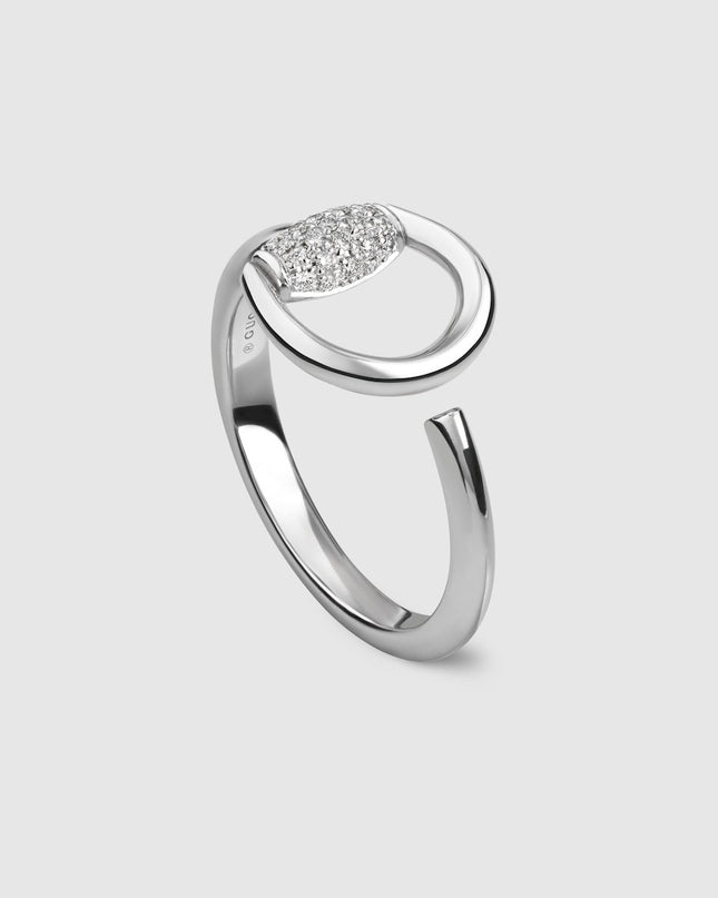 GUCCI 18k White Gold Horsebit Pavé Diamond Wrap Ring