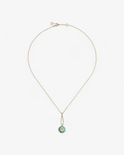 GUCCI 18k Yellow Gold Interlocking G Amazonite Pendant Necklace