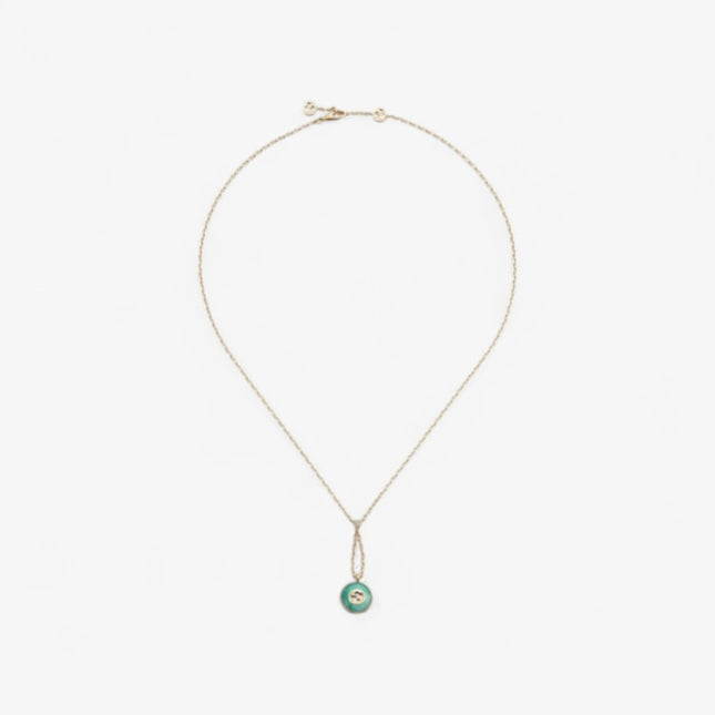 GUCCI 18k Yellow Gold Interlocking G Amazonite Pendant Necklace