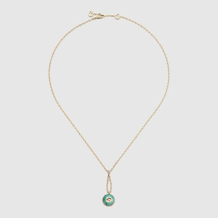 GUCCI 18k Yellow Gold Interlocking G Amazonite Pendant Necklace