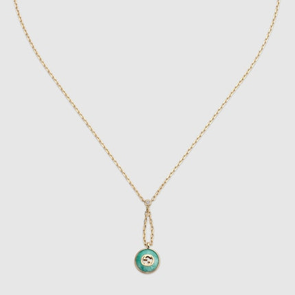 GUCCI 18k Yellow Gold Interlocking G Amazonite Pendant Necklace